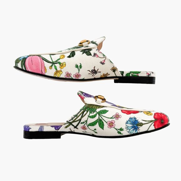 Gucci Princetown Horsebit Loafer Mule EU 36 US 6 White Multicolor Floral Canvas - Picture 8 of 12